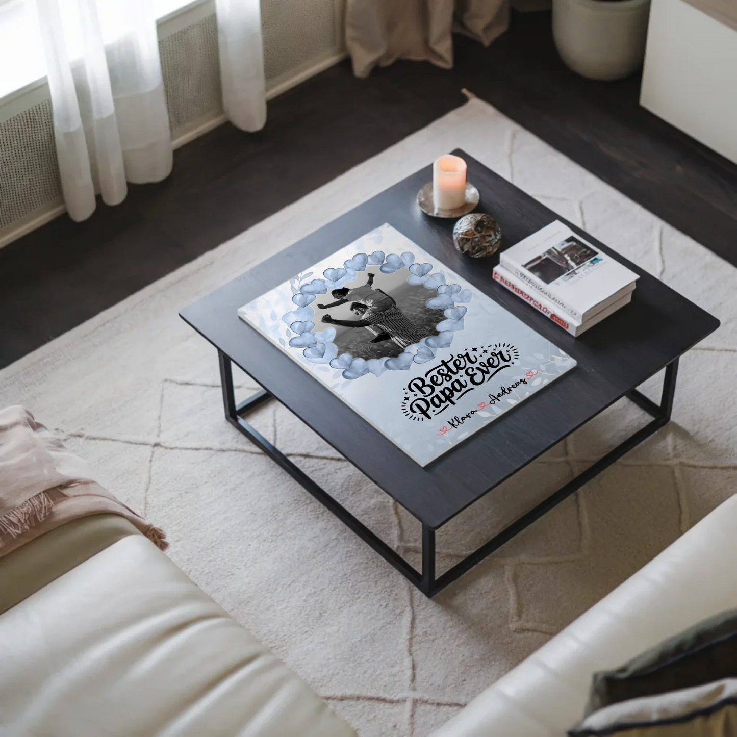 Magnet Wandbild Papa Black & White Foto, Namen & Spruch