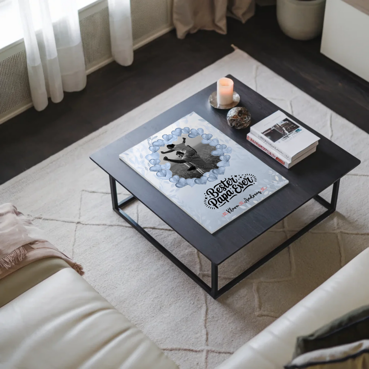 Magnet Wandbild Papa Black & White Foto, Namen & Spruch