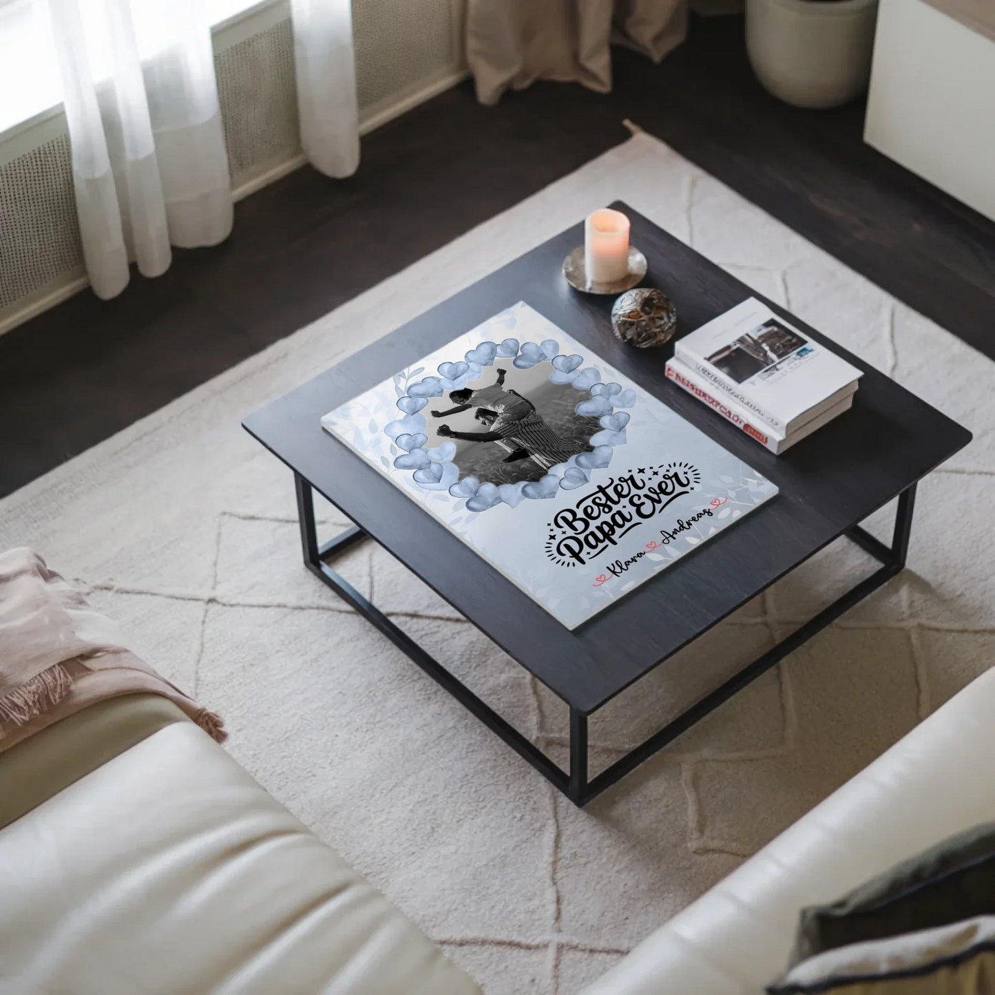 Magnet Wandbild Papa Black & White Foto, Namen & Spruch