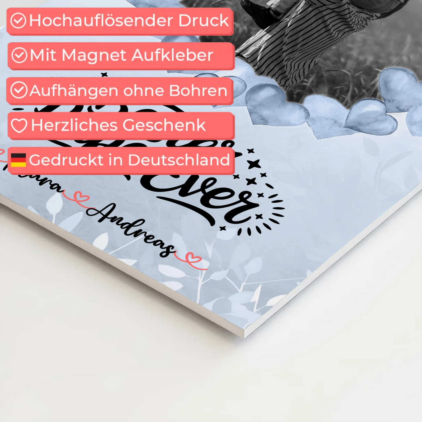 Magnet Wandbild Papa Black & White Foto, Namen & Spruch