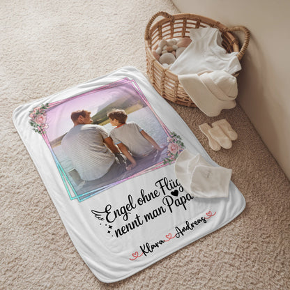 Personalisierte Decke Mann mit 1 Foto, Hintergrundbild, Namen & eigenem Spruch, Papa