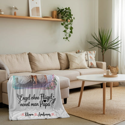 Personalisierte Decke Mann mit 1 Foto, Hintergrundbild, Namen & eigenem Spruch, Papa