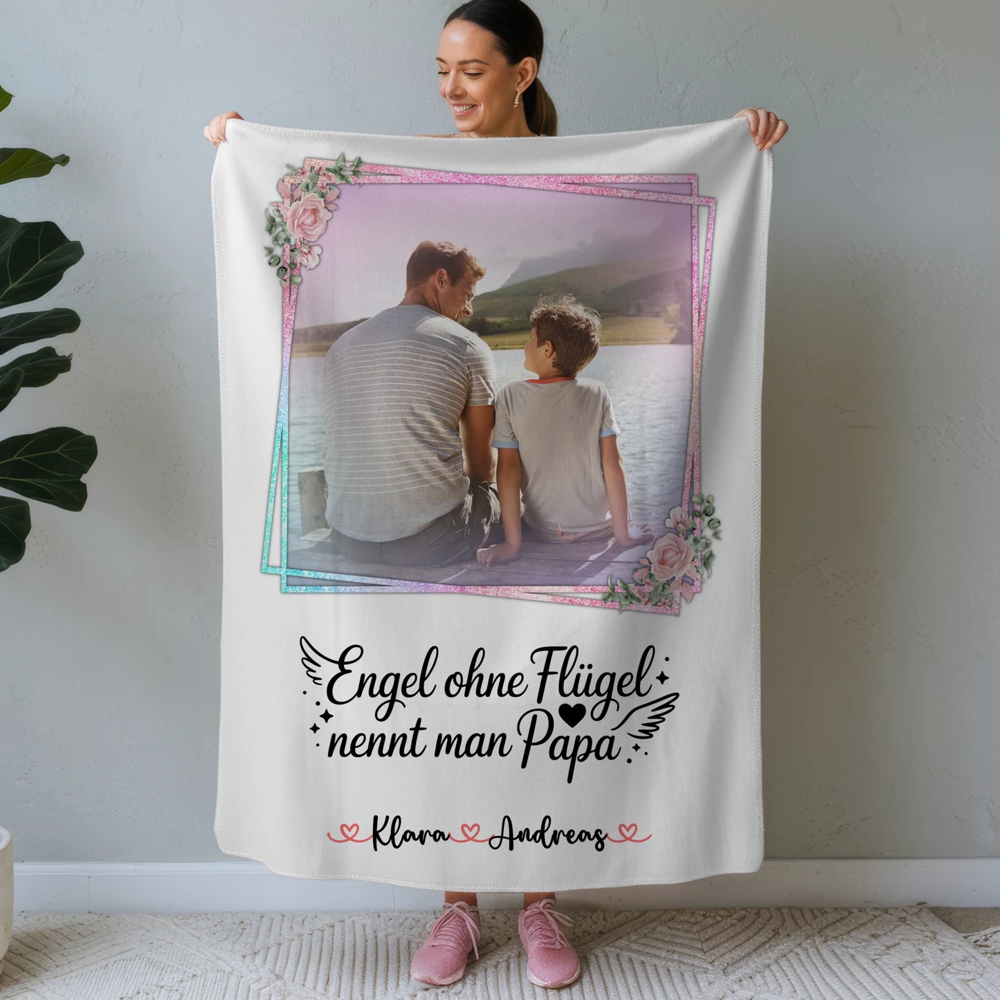 Personalisierte Decke Mann mit 1 Foto, Hintergrundbild, Namen & eigenem Spruch, Papa