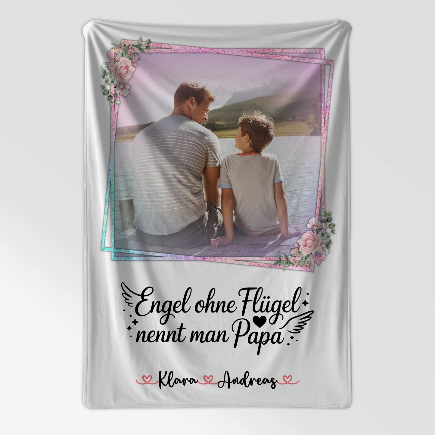 Personalisierte Decke Mann mit 1 Foto, Hintergrundbild, Namen & eigenem Spruch, Papa