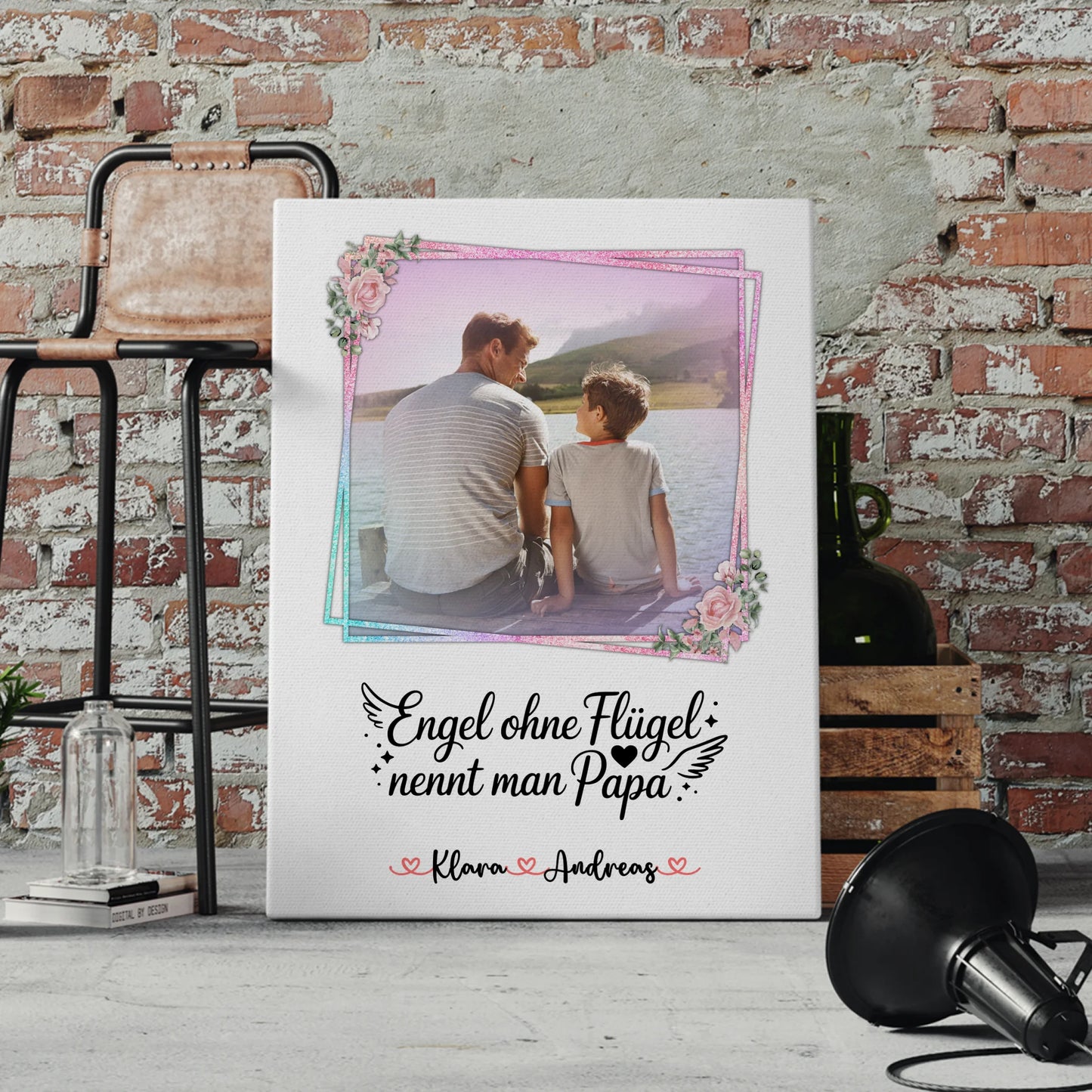 Personalisierte Leinwand Bruder ist ein Engel für Papa mit Namen & Foto und Wunschtext