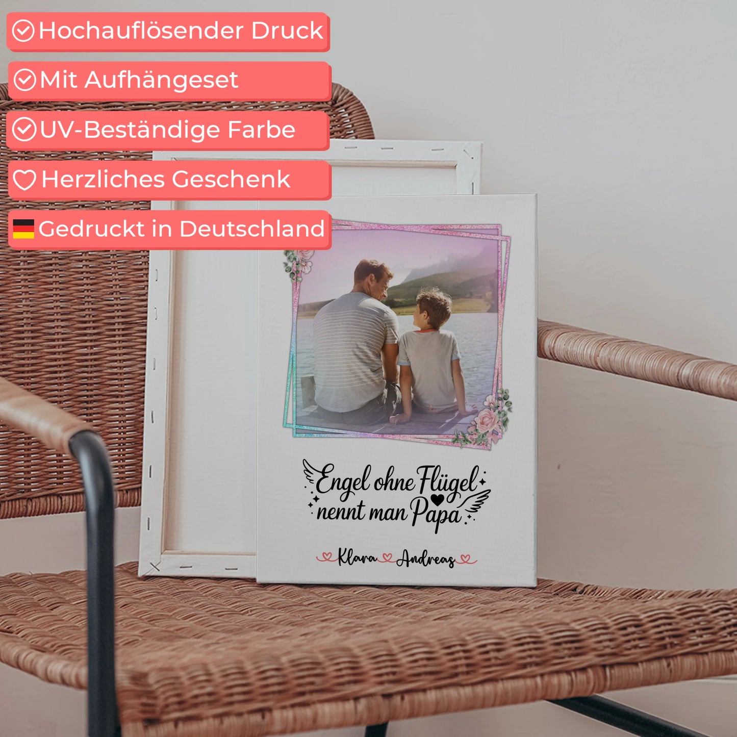 Personalisierte Leinwand Bruder ist ein Engel für Papa mit Namen & Foto und Wunschtext