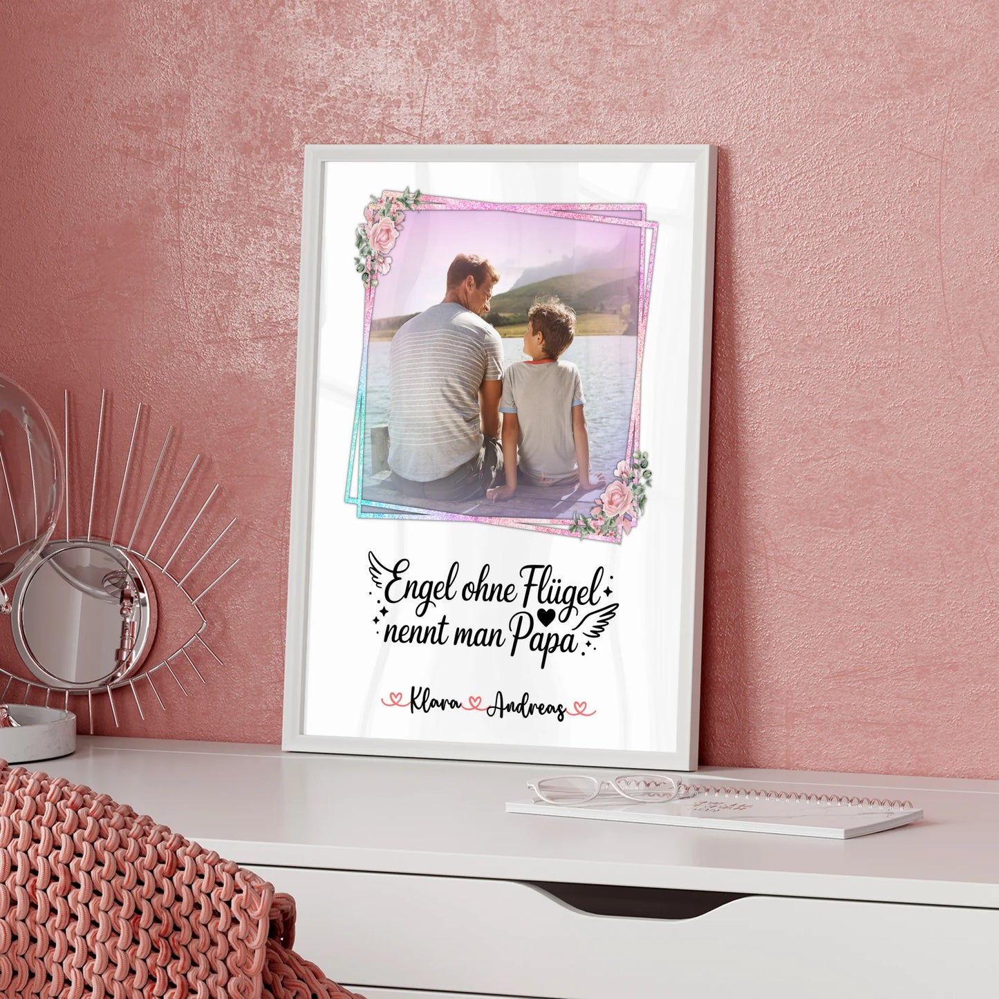 Papa Poster personalisiert mit Namen & Foto - Bruder ist ein Engel Motiv, 1 Foto & Spruch