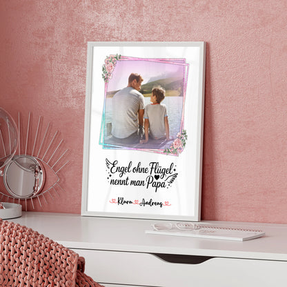 Papa Poster personalisiert mit Namen & Foto - Bruder ist ein Engel Motiv, 1 Foto & Spruch