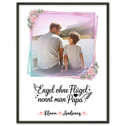 Papa Poster personalisiert mit Namen & Foto - Bruder ist ein Engel Motiv, 1 Foto & Spruch