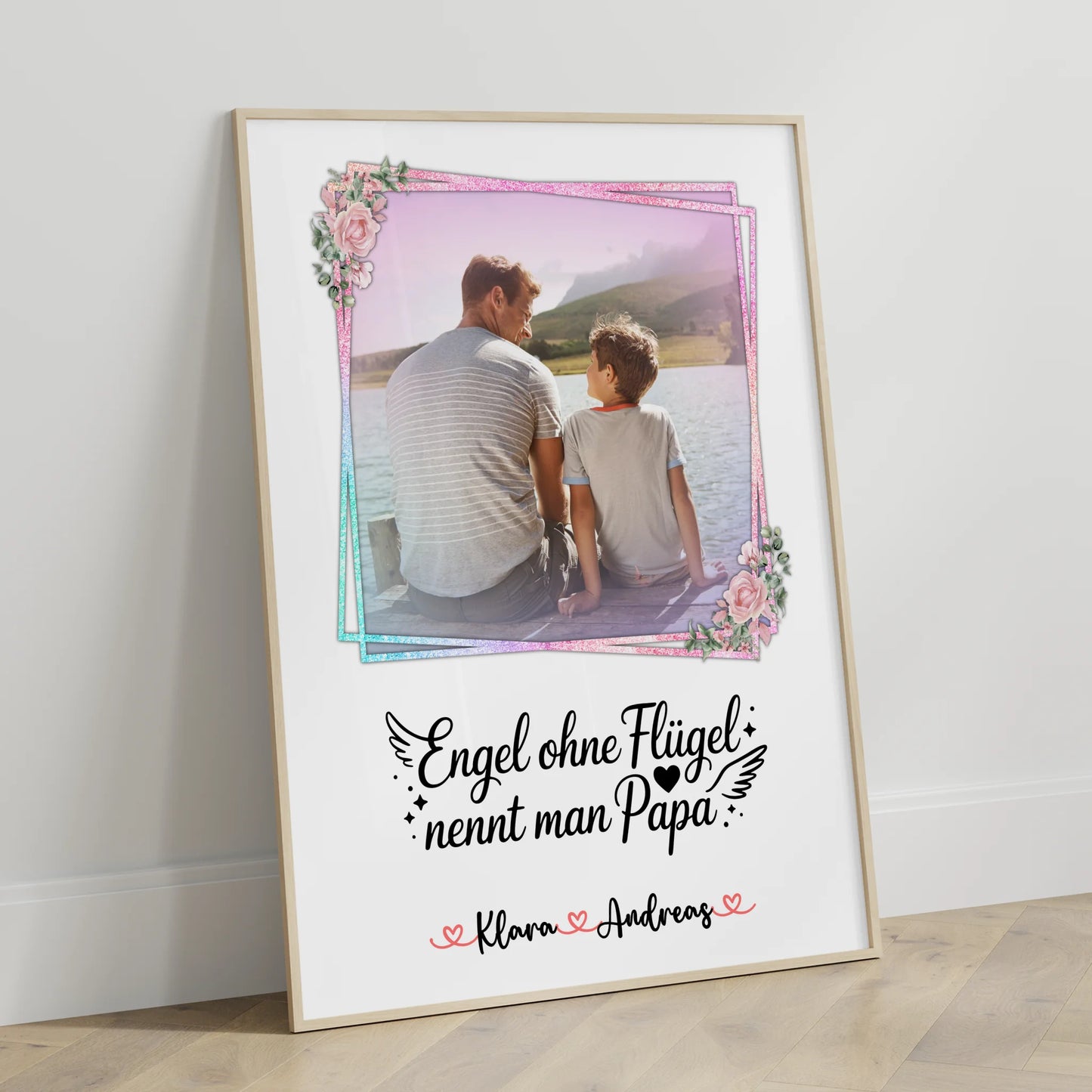 Papa Poster personalisiert mit Namen & Foto - Bruder ist ein Engel Motiv, 1 Foto & Spruch