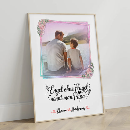 Papa Poster personalisiert mit Namen & Foto - Bruder ist ein Engel Motiv, 1 Foto & Spruch