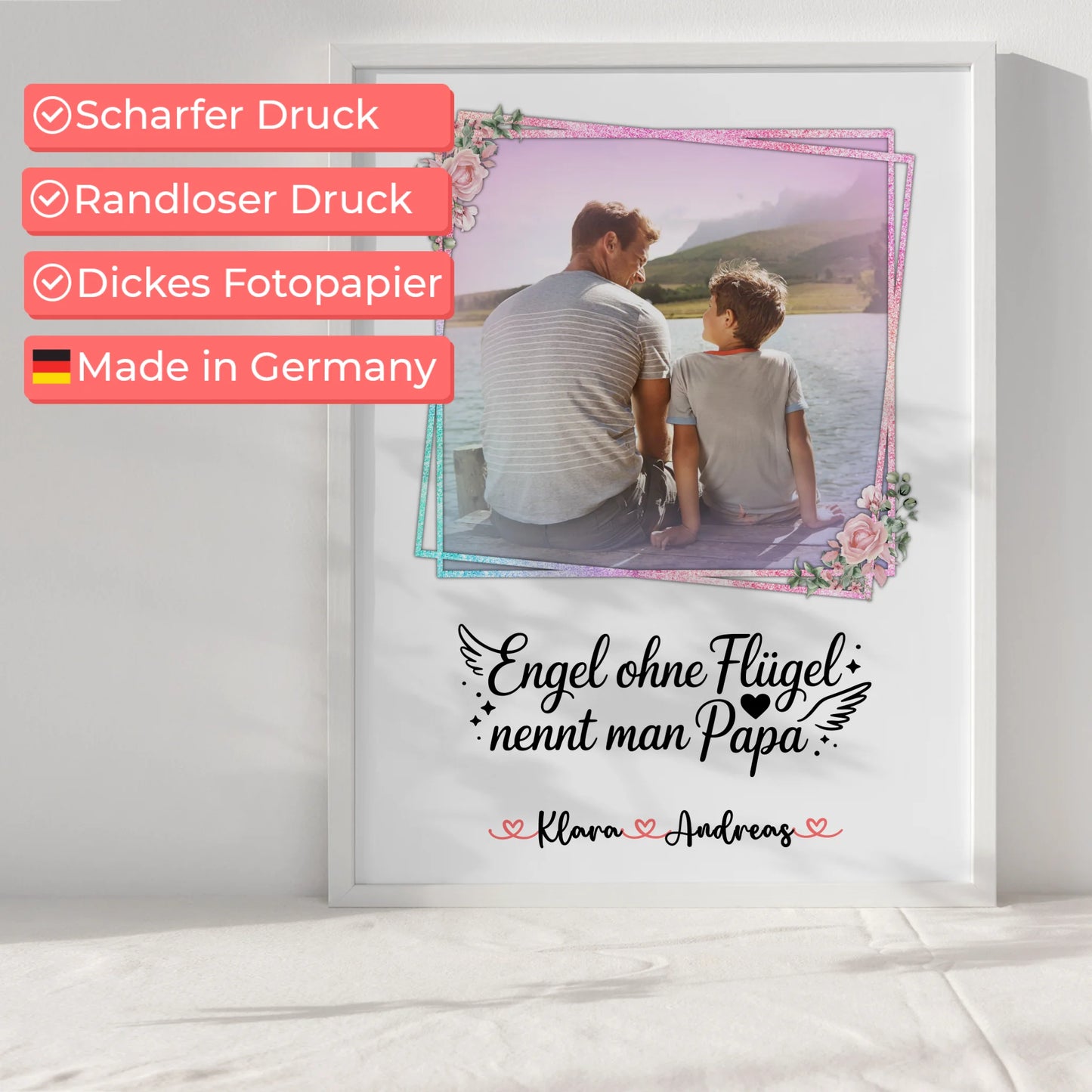 Papa Poster personalisiert mit Namen & Foto - Bruder ist ein Engel Motiv, 1 Foto & Spruch