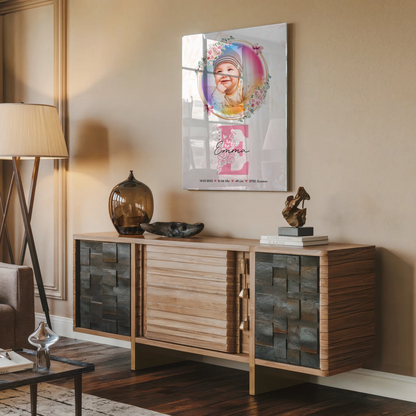 Personalisiertes Acrylglas Wandbild Baby Geburt mit Foto, Name & Geburtsdaten