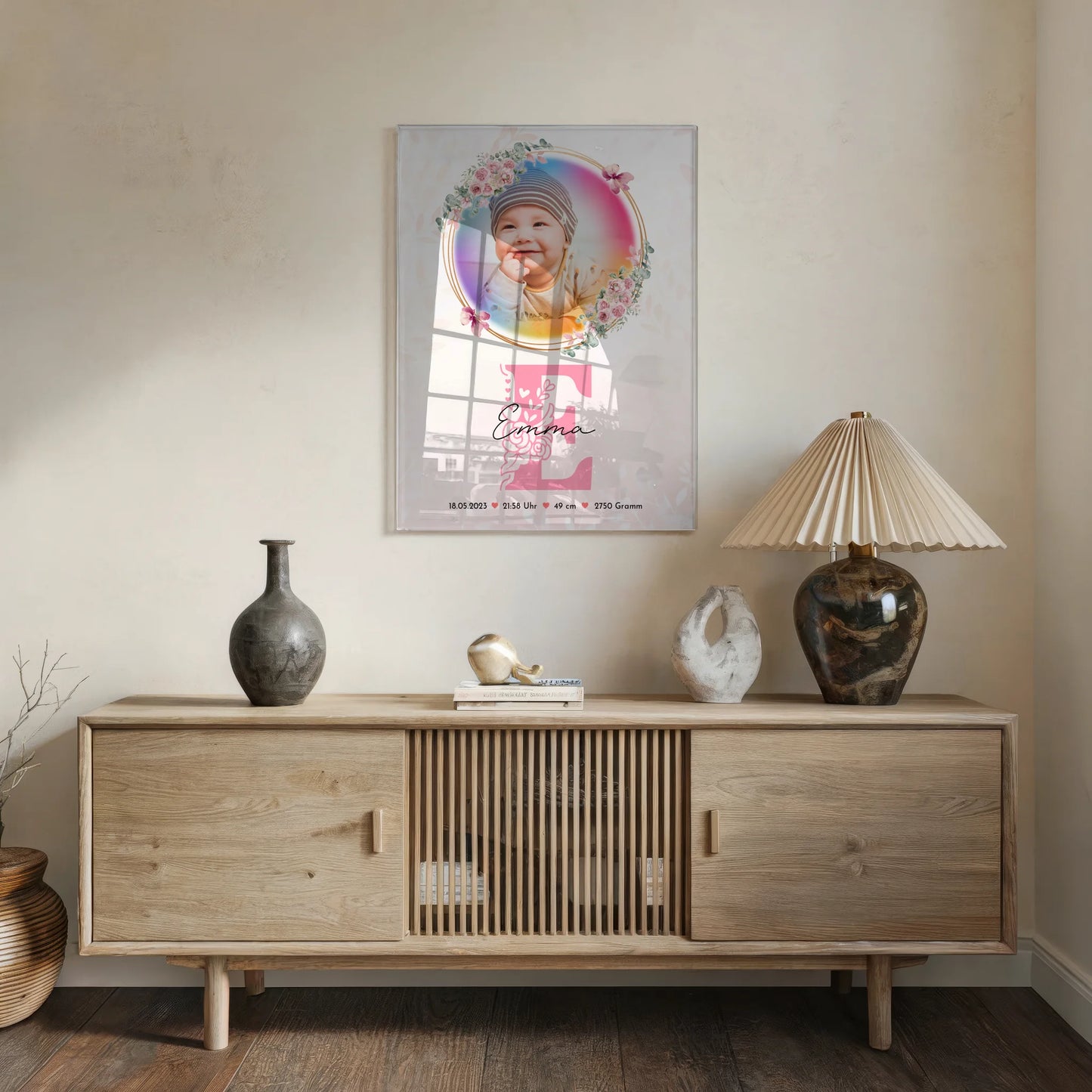 Personalisiertes Acrylglas Wandbild Baby Geburt mit Foto, Name & Geburtsdaten