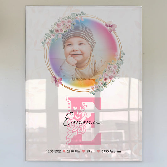 Personalisiertes Acrylglas Wandbild Baby Geburt mit Foto, Name & Geburtsdaten