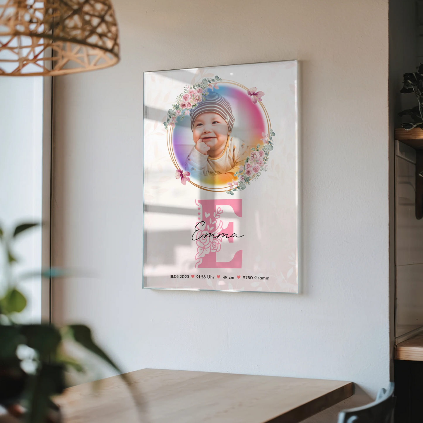 Personalisiertes Acrylglas Wandbild Baby Geburt mit Foto, Name & Geburtsdaten