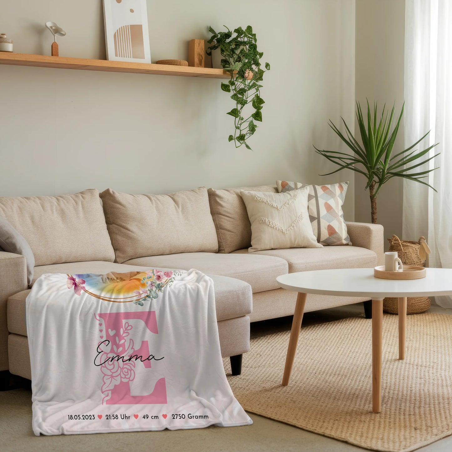 Babydecken Mit Namen mit Foto Geburtsdaten Gewicht Uhrzeit Datum Initiale & Name