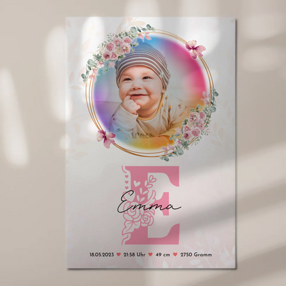 Fotoboard Magnet Poster Geburt Baby Foto & Namen mit Datum Uhrzeit Gewicht Größe
