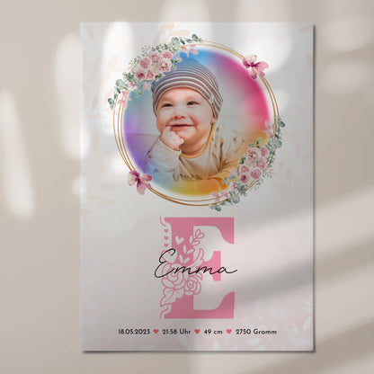 Fotoboard Magnet Poster Geburt Baby Foto & Namen mit Datum Uhrzeit Gewicht Größe