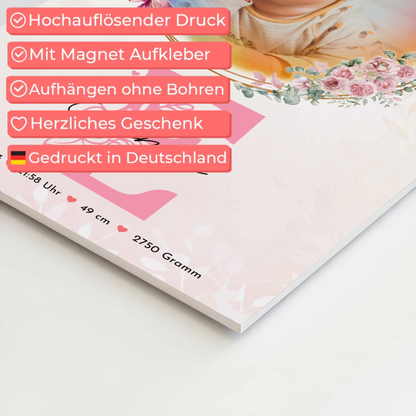 Fotoboard Magnet Poster Geburt Baby Foto & Namen mit Datum Uhrzeit Gewicht Größe