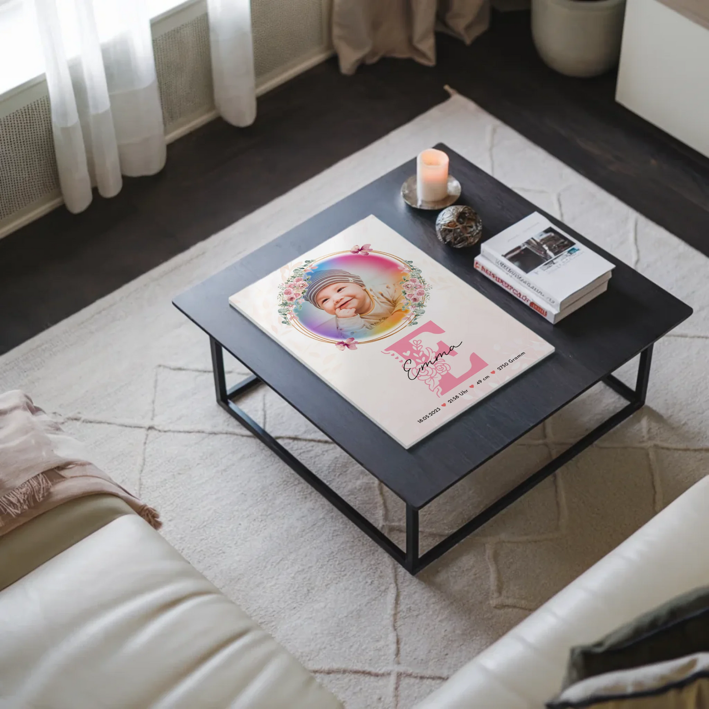 Fotoboard Magnet Poster Geburt Baby Foto & Namen mit Datum Uhrzeit Gewicht Größe