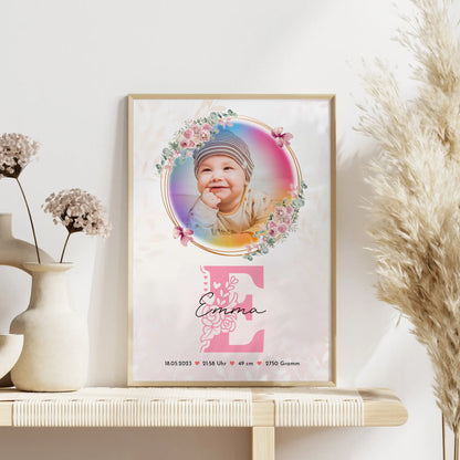 Geburtsdaten Poster personalisiert Foto, Name & Initial, Gewicht, Größe, Uhrzeit