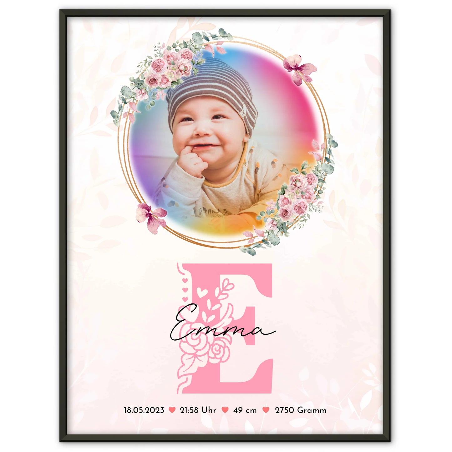 Geburtsdaten Poster personalisiert Foto, Name & Initial, Gewicht, Größe, Uhrzeit