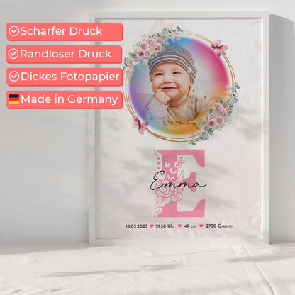 Geburtsdaten Poster personalisiert Foto, Name & Initial, Gewicht, Größe, Uhrzeit
