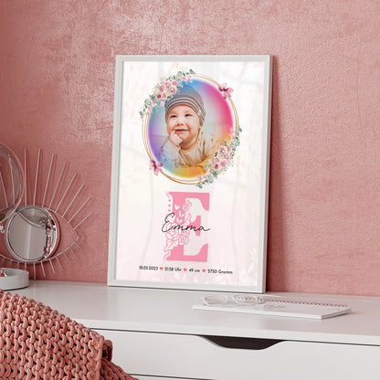 Geburtsdaten Poster personalisiert Foto, Name & Initial, Gewicht, Größe, Uhrzeit