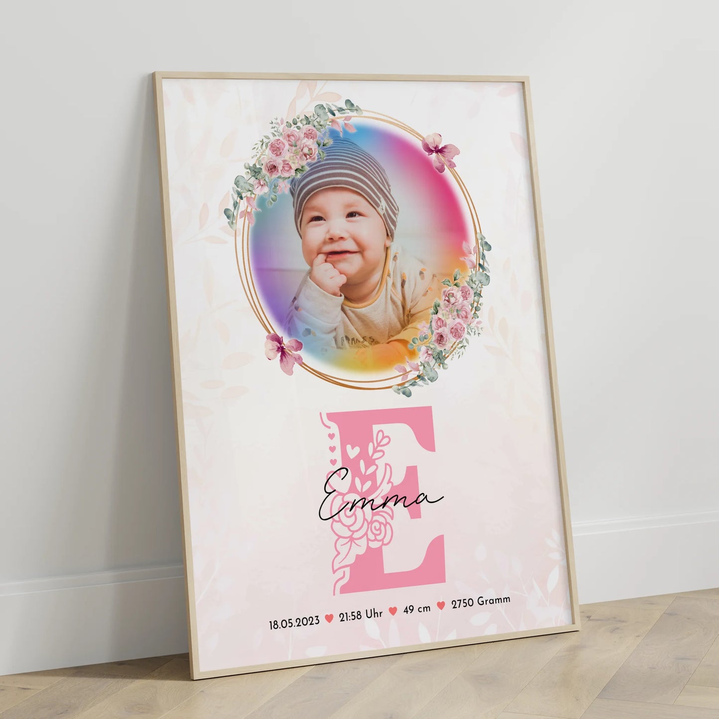 Geburtsdaten Poster personalisiert Foto, Name & Initial, Gewicht, Größe, Uhrzeit