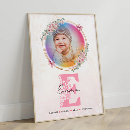 Geburtsdaten Poster personalisiert Foto, Name & Initial, Gewicht, Größe, Uhrzeit