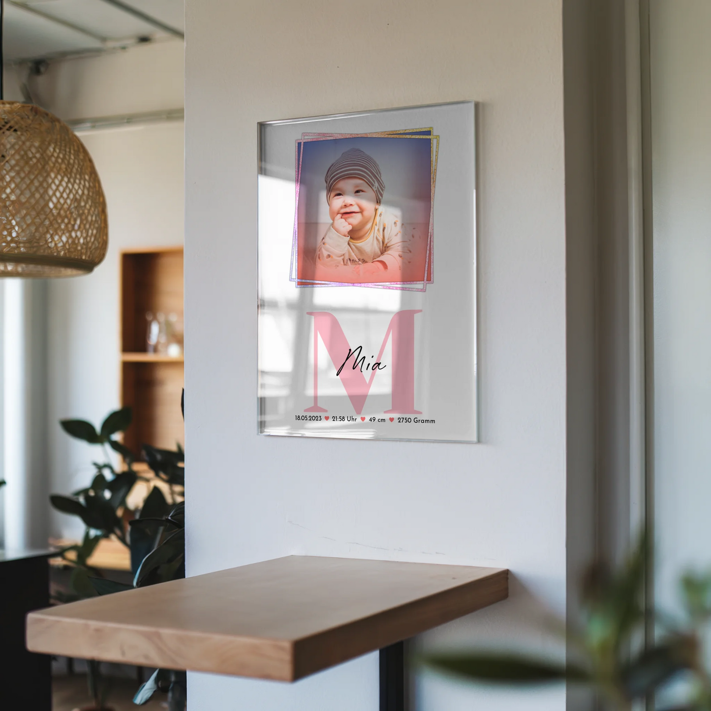 Acrylglas Mit Foto zur Geburt Baby mit Name, Initiale und Geburtsdaten