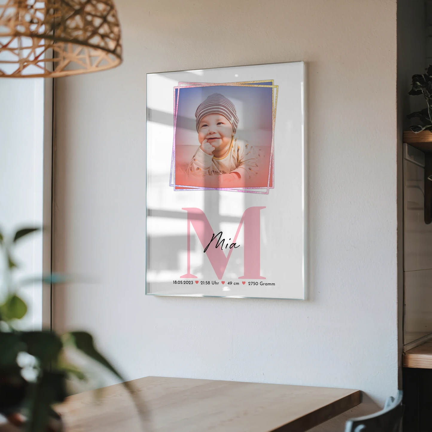 Acrylglas Mit Foto zur Geburt Baby mit Name, Initiale und Geburtsdaten