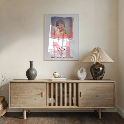 Acrylglas Mit Foto zur Geburt Baby mit Name, Initiale und Geburtsdaten