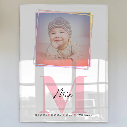 Acrylglas Mit Foto zur Geburt Baby mit Name, Initiale und Geburtsdaten