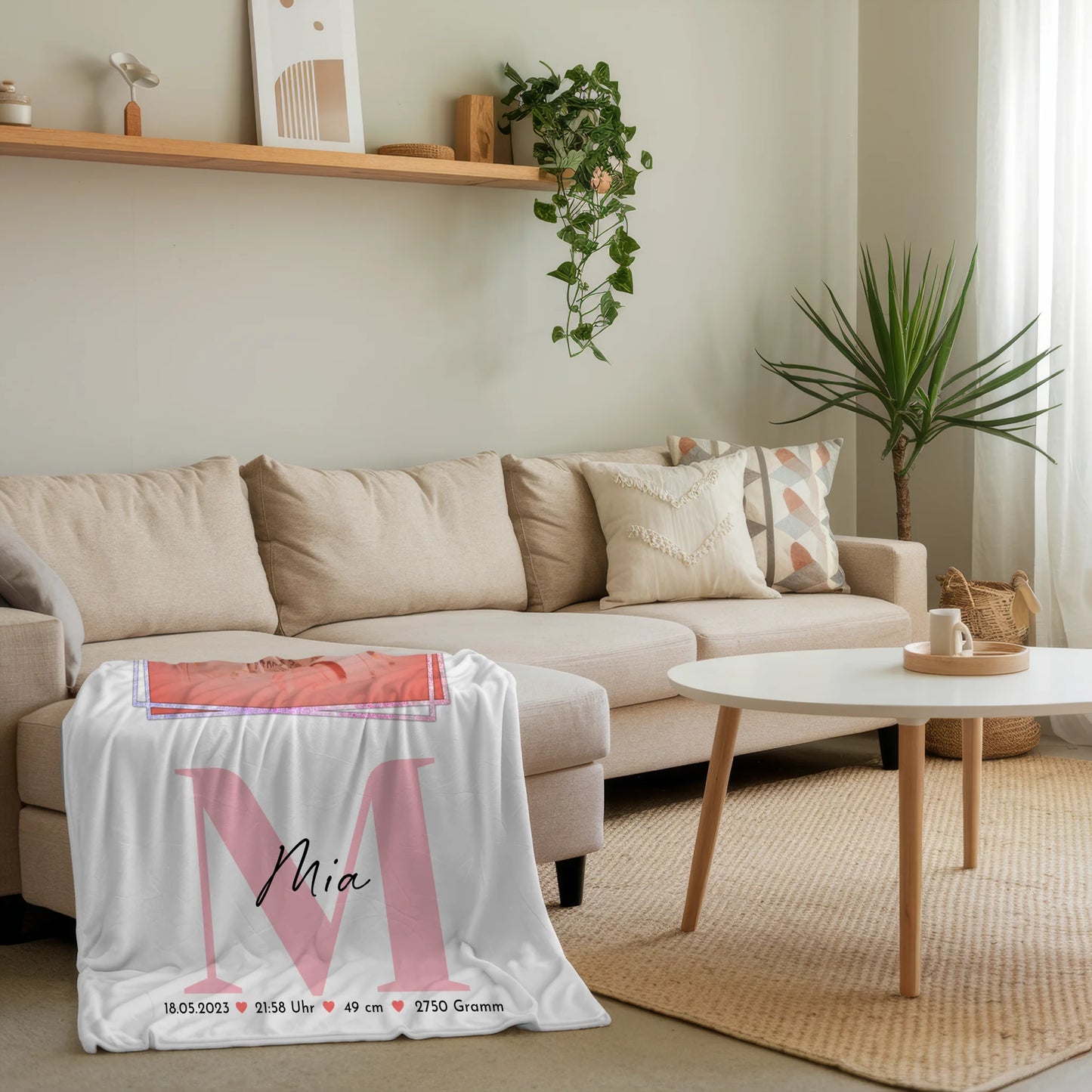 Babydecke Mit Namen mit Foto, Geburtsdaten, Initiale & Name, Größe
