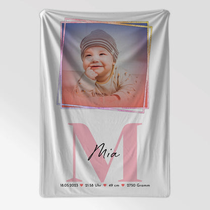 Babydecke Mit Namen mit Foto, Geburtsdaten, Initiale & Name, Größe