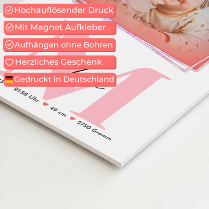 Magnet Poster Wandbild Baby zur Geburt mit Foto, Name & Geburtsdaten