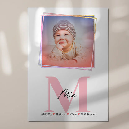 Magnet Poster Wandbild Baby zur Geburt mit Foto, Name & Geburtsdaten