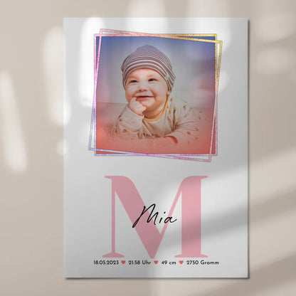 Magnet Poster Wandbild Baby zur Geburt mit Foto, Name & Geburtsdaten