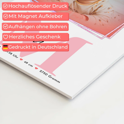 Magnet Poster Wandbild Baby zur Geburt mit Foto, Name & Geburtsdaten