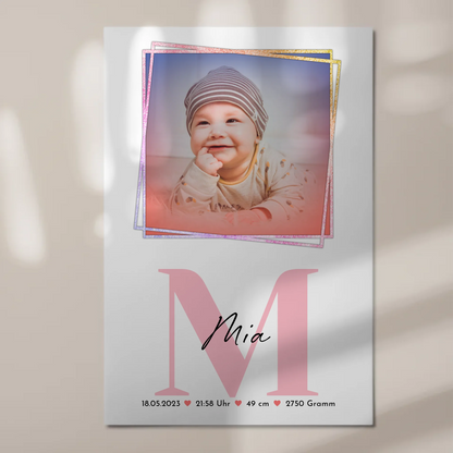 Magnet Poster Wandbild Baby zur Geburt mit Foto, Name & Geburtsdaten