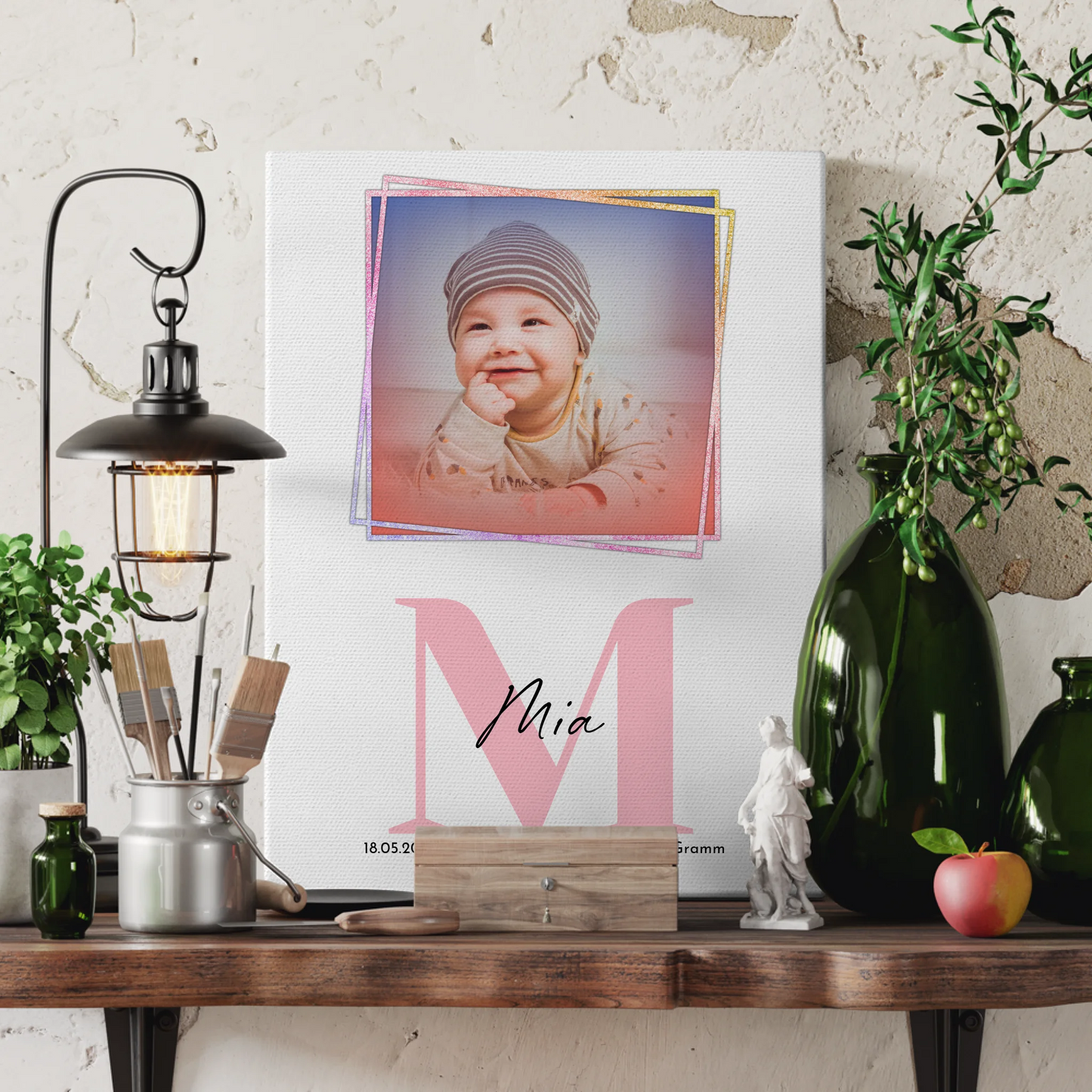 Leinwand Wandbild Baby Geburt mit Foto, Name & Geburtsdaten personalisierbar