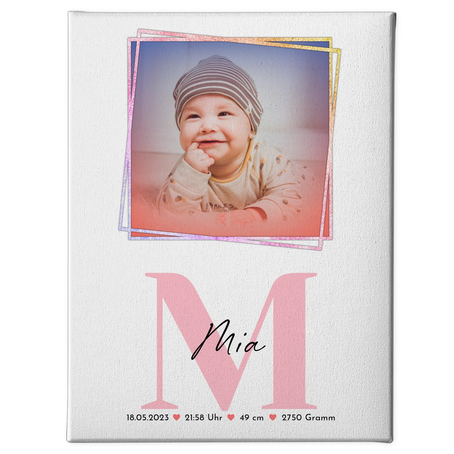 Leinwand Wandbild Baby Geburt mit Foto, Name & Geburtsdaten personalisierbar