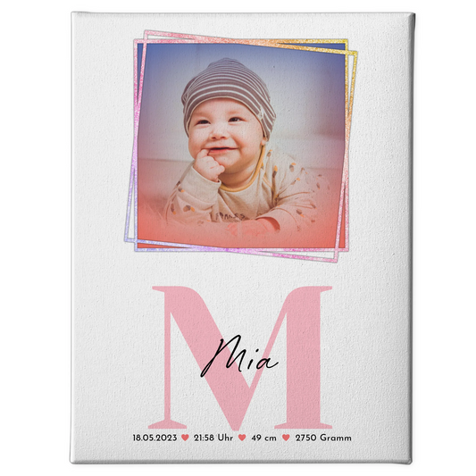 Leinwand Wandbild Baby Geburt mit Foto, Name & Geburtsdaten personalisierbar