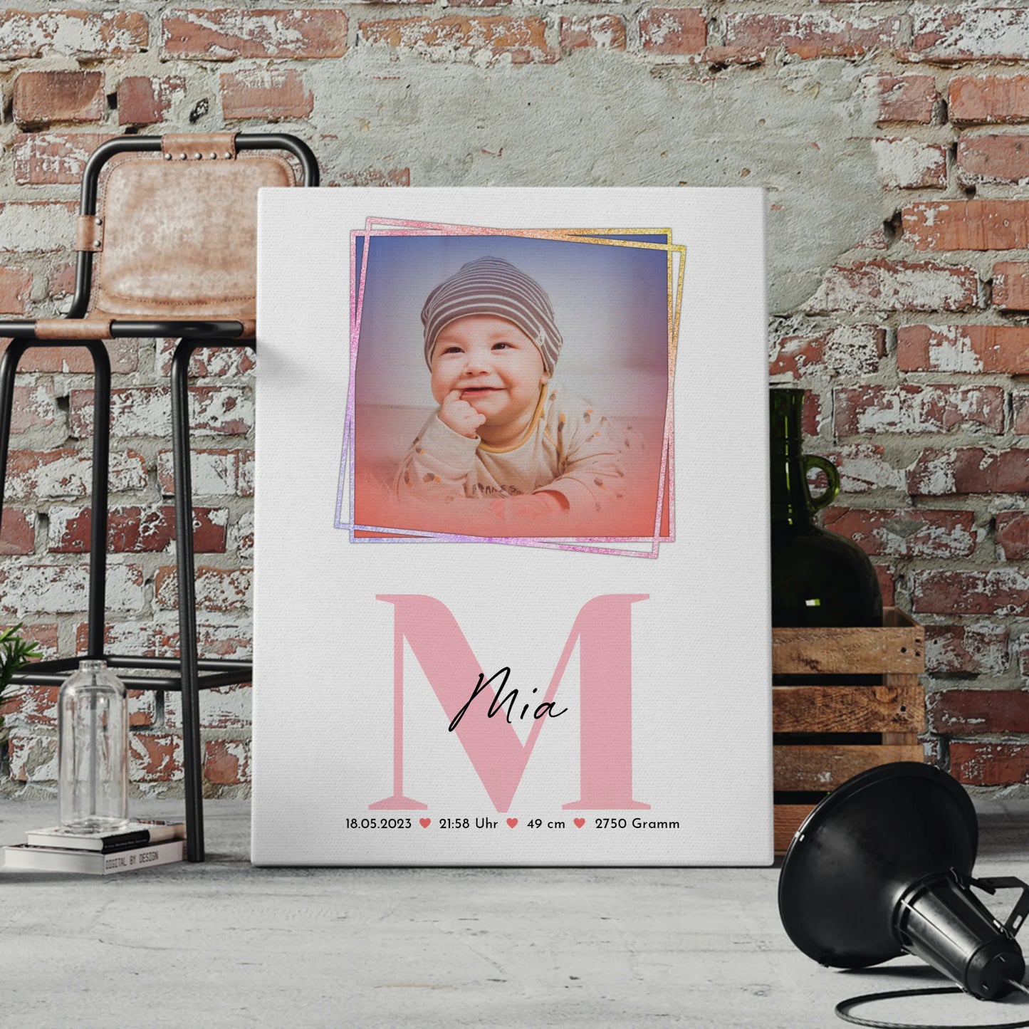 Leinwand Wandbild Baby Geburt mit Foto, Name & Geburtsdaten personalisierbar