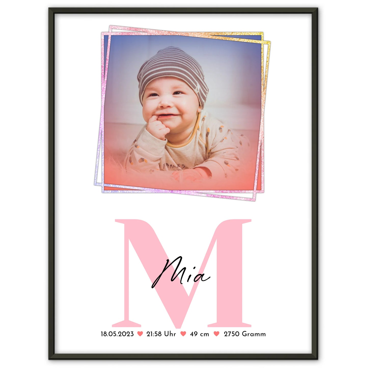 Poster Mit Geburtsdaten Baby mit Foto, Name & Initial, Gewicht Größe Uhrzeit
