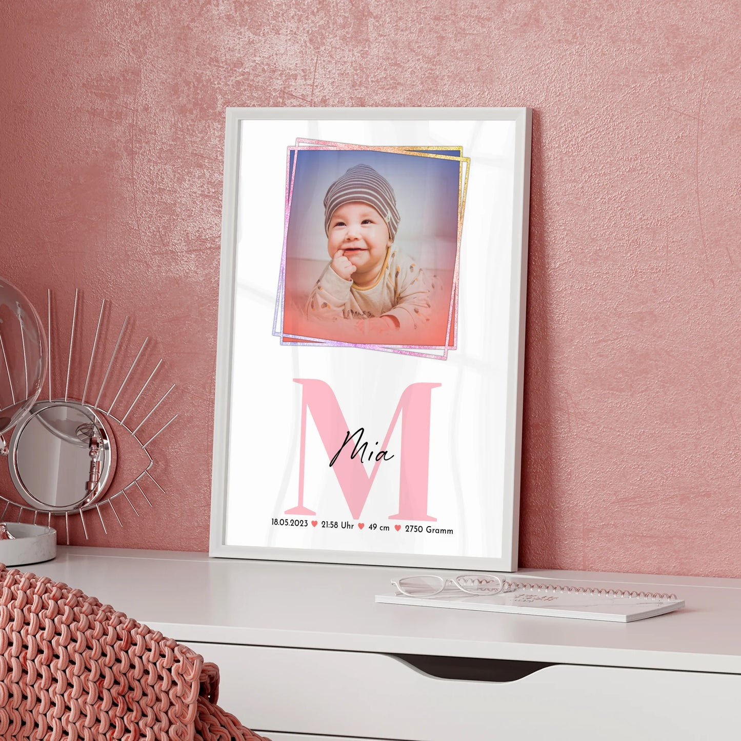 Poster Mit Geburtsdaten Baby mit Foto, Name & Initial, Gewicht Größe Uhrzeit