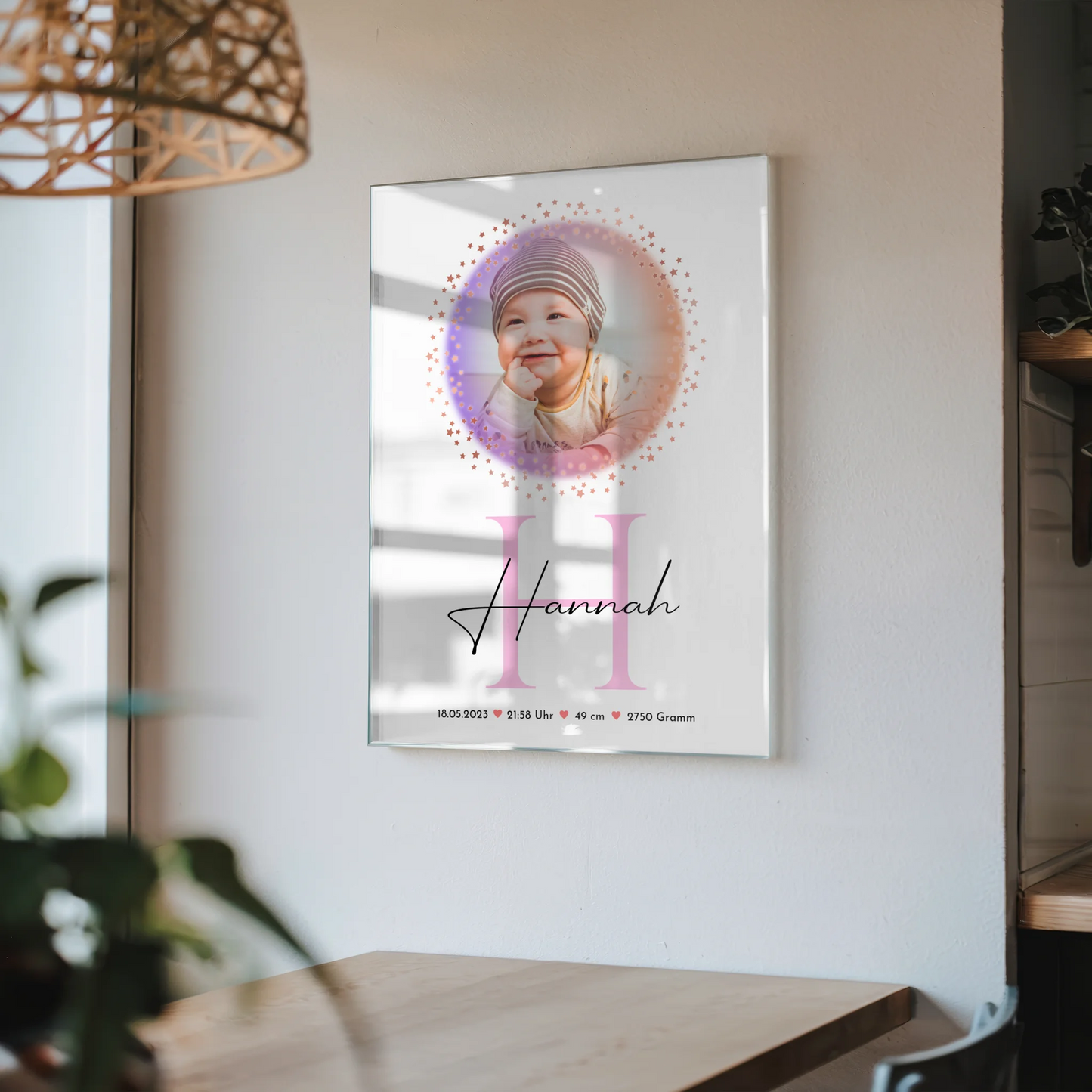 Foto Acrylglas zur Geburt Baby mit Namen & Initial, Datum