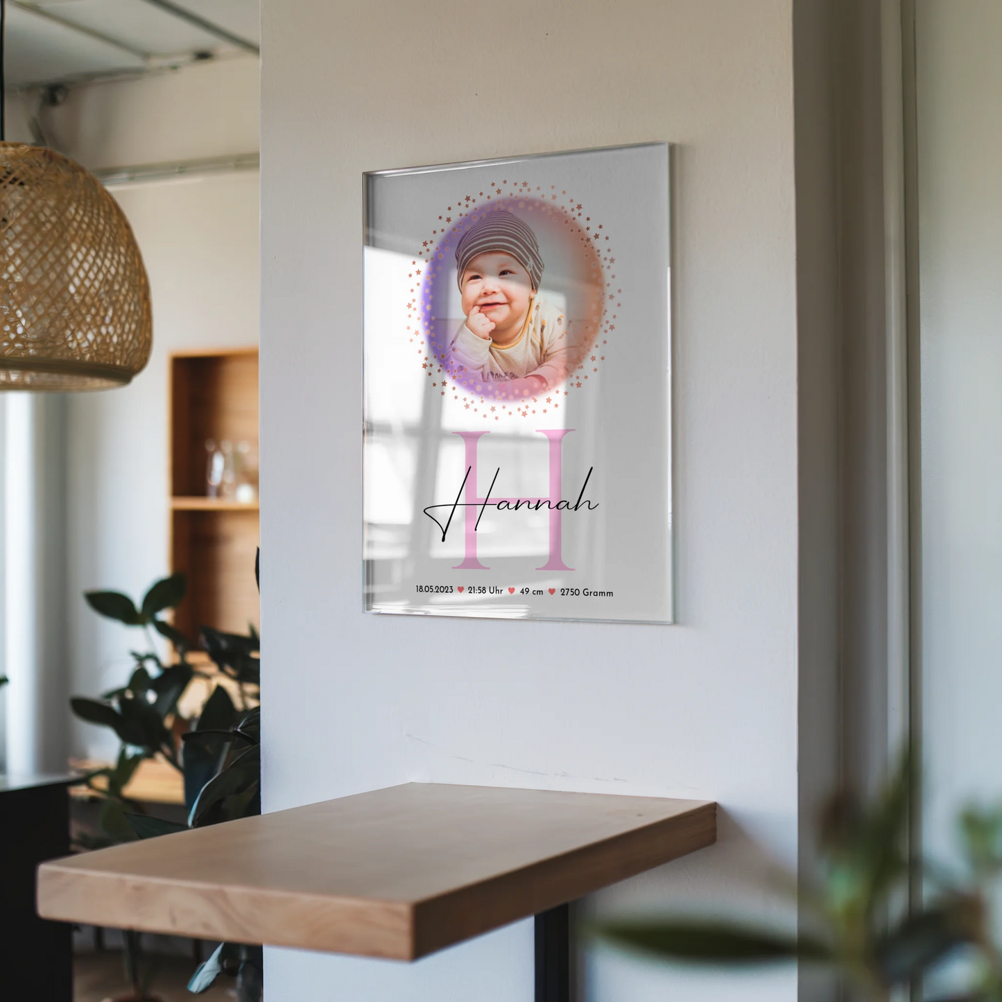 Foto Acrylglas zur Geburt Baby mit Namen & Initial, Datum